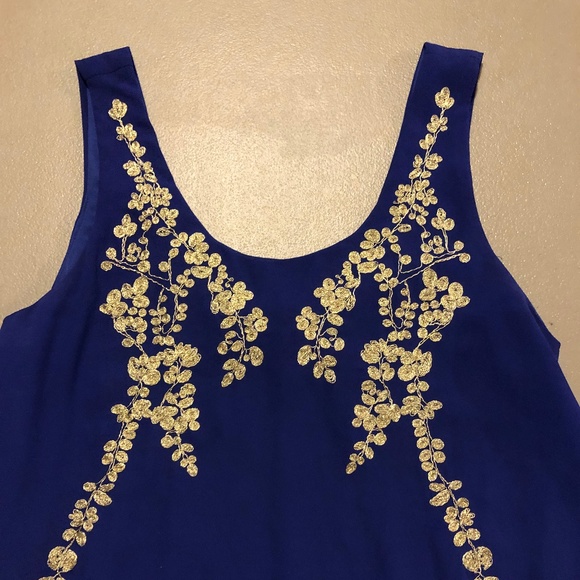 Beautiful Blue Tank Dress with Gold Detail - Picture 3 of 4